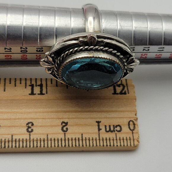 Vintage Whiting And Davis BAG Blue Crystal Cocktail Ring Size 7.5 Silver Tone - Picture 9 of 9